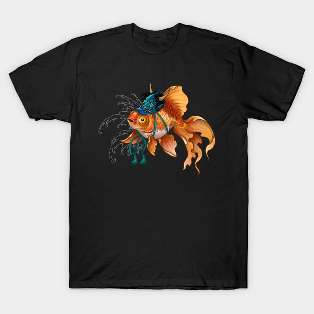 Kingyo Goldfish with Oni Mask T-Shirt by Eugenex